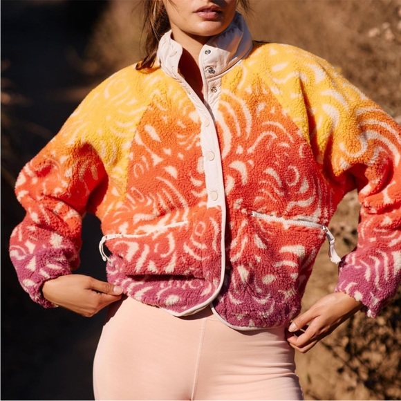 Free People Jackets & Blazers - Free People Ombre Sherpa Jacket in Yellow, Orange, Pink, Purple